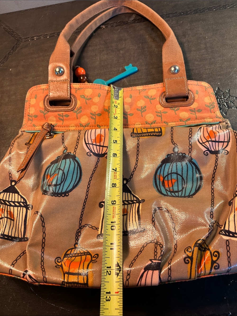 Fossil Printed Birdcage Bag in Tan and Orange - Picture 14 of 14